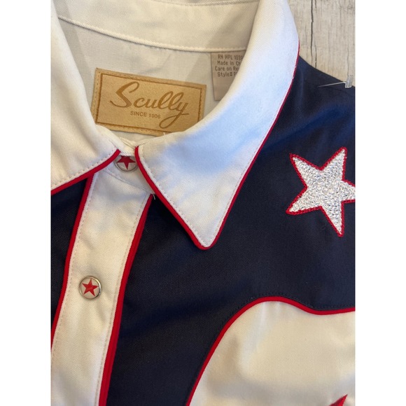 Scully Tops - Scully Western Collection Star Embroidered Patriotic Shirt White Navy Red PL-678